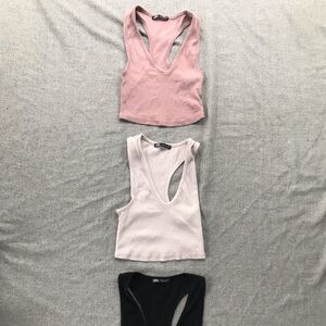 Zara Short Tank Tops Pink Beige Black Size S